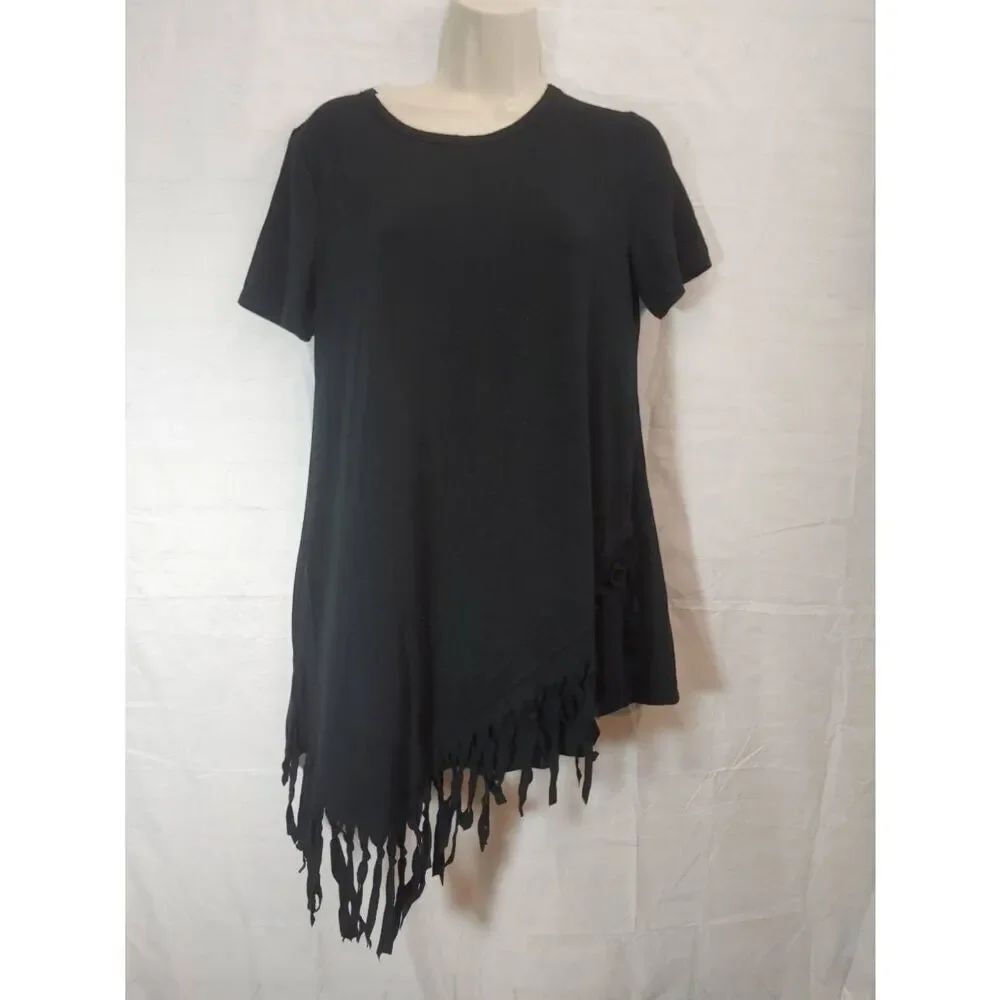 Serena Williams Women's Size Small Black Asymmetrical Tasseled Blouse